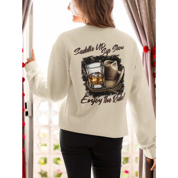 Whiskey Adventures Enjoy The Ride Graphic Lo Sleeve Pullover Crewneck Sweatshirt - Picture 3 of 7